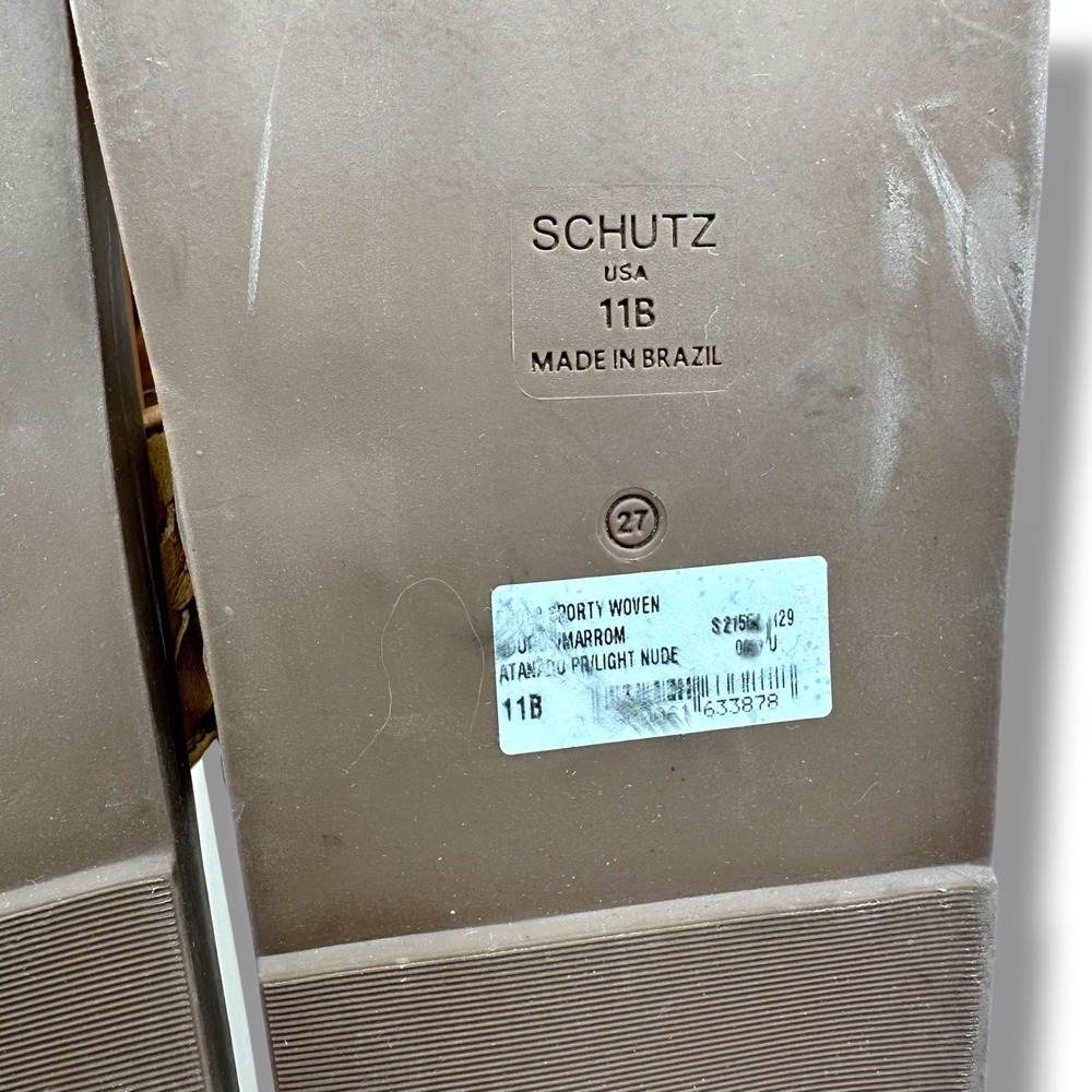 Schutz Atanado Tan Woven Leather Bamboo Buckle Slide Sandals Molded Bed 11B - Picture 10 of 11
